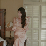 Pinnacle Black Jacquard Bead Embroidered Cheongsam Dress