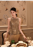 Princess 2-Piece Embroidered Cheongsam Top Skirt