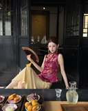 Phlox 2-Piece Crimson Brocade Vest Cheongsam