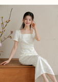 Vita Heron Feather White Slim Cheongsam Dress