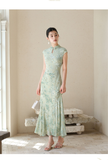 Bluebell Willow Green Embroidered Cheongsam Dress