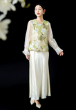 Hibiscus Yellow Green Sequin Embroidered Cheongsam Vest