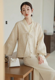 Amber Apricot Jacquard Crossover Cheongsam Top