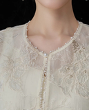Cashmere 2-Piece Beige Embroidered Vest Cheongsam