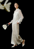 Spinel Off-White Silk Satin Cheongsam Top