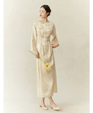 Sparkle Champagne Mulberry Silk Cheongsam Dress
