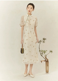 Fern Ivory Jacquard Frog-Button Cheongsam Dress