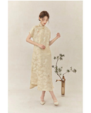 Lara Apricot Jacquard Silk Cheongsam Dress