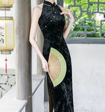 Nerida Black Diamond Velvet Cheongsam