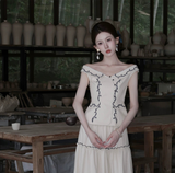Alessandra 2-Piece Off-Shoulder Embroidered Cheongsam Set