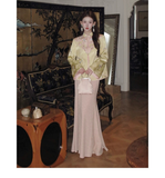 Charm 2-Piece Embroidered Jacquard Cheongsam Set