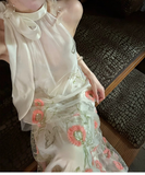 Crescendo 2-Piece Embroidered Halter Cheongsam Set