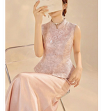 Oleander Lace Embroidered Slim Cheongsam Top