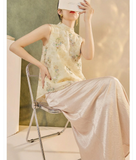 Delphine 2-Piece Embroidered Vest Cheongsam Set