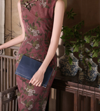 Ava Wine Vintage Lace Cheongsam Dress