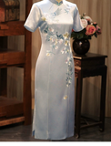 Prosperity Light Blue Embroidered Cheongsam Dress