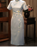 Prosperity Light Blue Embroidered Cheongsam Dress