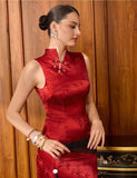 Lavinia Red High-Slit Jacquard Cheongsam Dress