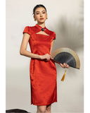 Blanche Red Jacquard Cheongsam Dress