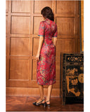 Lace Red Jacquard Slim-Fit Cheongsam