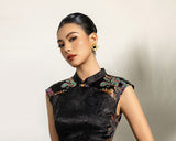 Lunara Black Jacquard Embroidered Cheongsam Dress