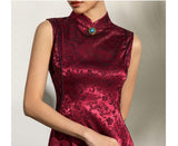 Isolde Wine Jacquard Dragon Cheongsam Dress
