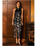 Dorinda Black High-Slit Jacquard Cheongsam
