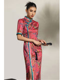 Celebrated Red Jacquard High-Slit Cheongsam