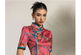Celebrated Red Jacquard High-Slit Cheongsam