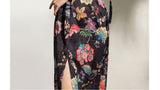 Peach Black Vintage Floral Cheongsam Dress
