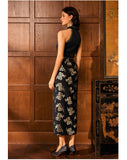 Dorinda Black High-Slit Jacquard Cheongsam