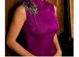 Acacia Purple Embroidered Jacquard Cheongsam Dress