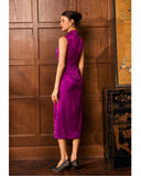 Acacia Purple Embroidered Jacquard Cheongsam Dress