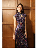 Agate Purple Lace High-Slit Cheongsam Dress