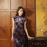 Agate Purple Lace High-Slit Cheongsam Dress