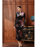 Ivory Black Velvet High-Slit Cheongsam