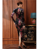 Ivory Black Velvet High-Slit Cheongsam