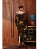 Maya Gold Lace Cheongsam Dress