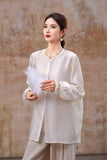 Dazzle Beige Chiffon Beaded Cheongsam Top