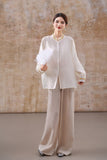 Dazzle Beige Chiffon Beaded Cheongsam Top