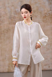 Dazzle Beige Chiffon Beaded Cheongsam Top