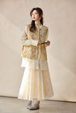 Sebastiana Beige Embroidered Vest Coat Cheongsam