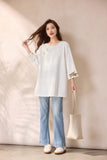 Eloise Pearl White Embroidered Cheongsam Top
