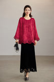 Nita Burgundy Jacquard Cheongsam Top