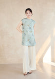 Sana Blue Jacquard Cheongsam Top