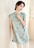 Sana Blue Jacquard Cheongsam Top
