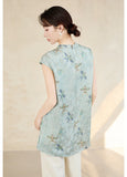 Sana Blue Jacquard Cheongsam Top