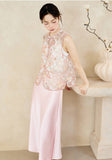 Interlude Pink Beaded Embroidered Cheongsam Top