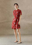 Francesca Beige Floral Slim-Fit Cheongsam Dress