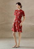 Francesca Beige Floral Slim-Fit Cheongsam Dress